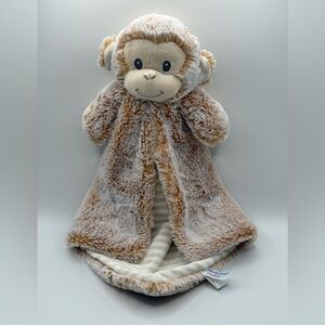2017 Aurora Baby Tan Monkey Plush Security Blanket Lovey Cuddler Striped 14”